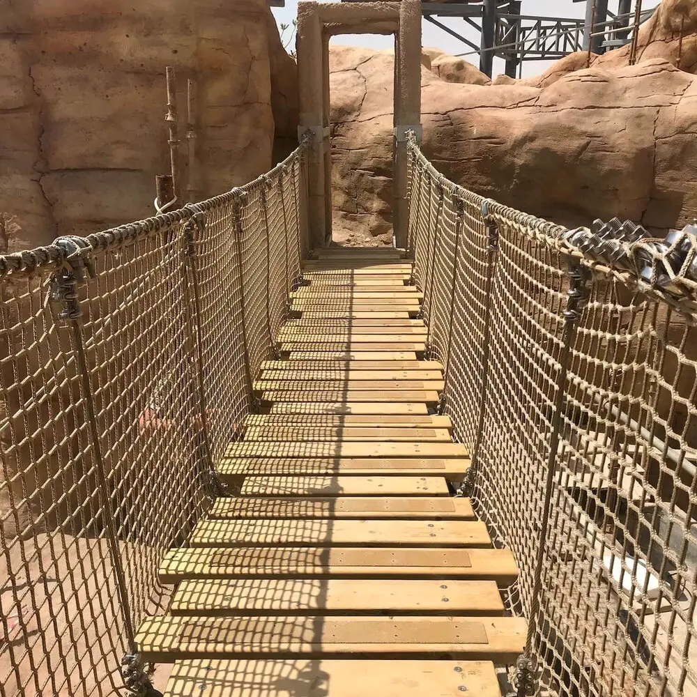 Netted Rope Bridge with timber slats and steel supports